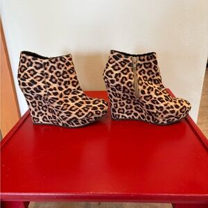 Qupid Leopard Print Ankle Booties in Brown and Black